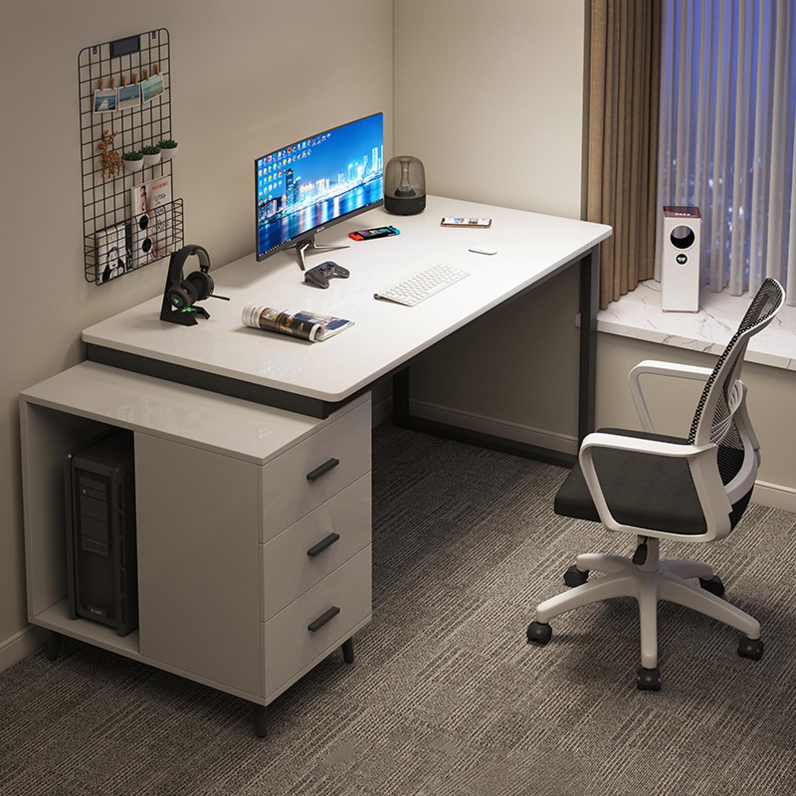 atascosa modern home office expandable dresser desk combo with drawers Latitude Run 144'' Modern Expandable Home Office Dresser Desk With 6 Storage Drawers