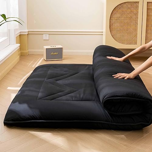 Miniatura 5 de Colchón japonés de algodón para piso, tapete plegable de tatami con funda lavable, tapete de dormir adecuado para acampar, negro, tamaño individual