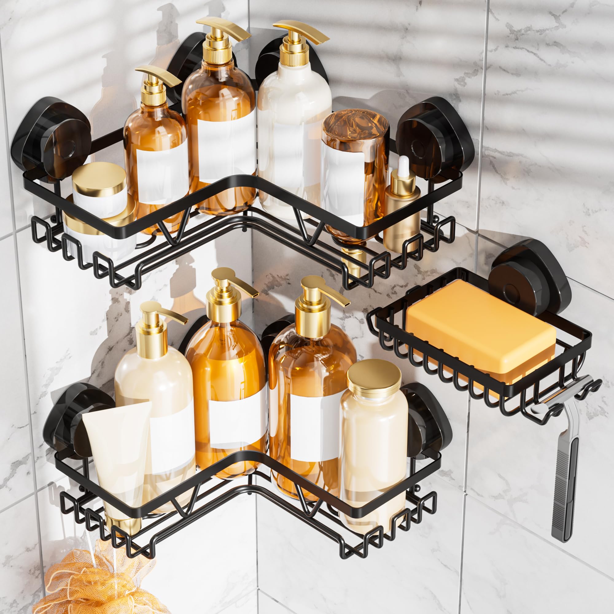 KEGII Corner Shower Caddy Suction Cup Corner Shower Shelves with Soap Holder No Drilling Suction Cup Bathroom Organizer