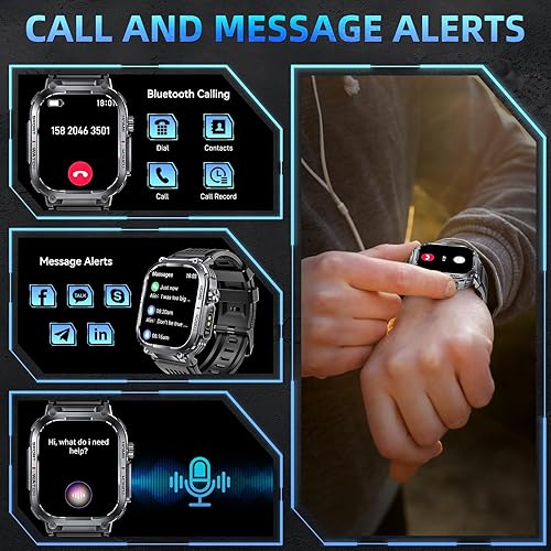 Miniatura 5 de Relojes inteligentes militares para hombres con linterna LED brújula (respuestahacer llamadas) 2.02 pulgadas rastreador de fitness con más de 100