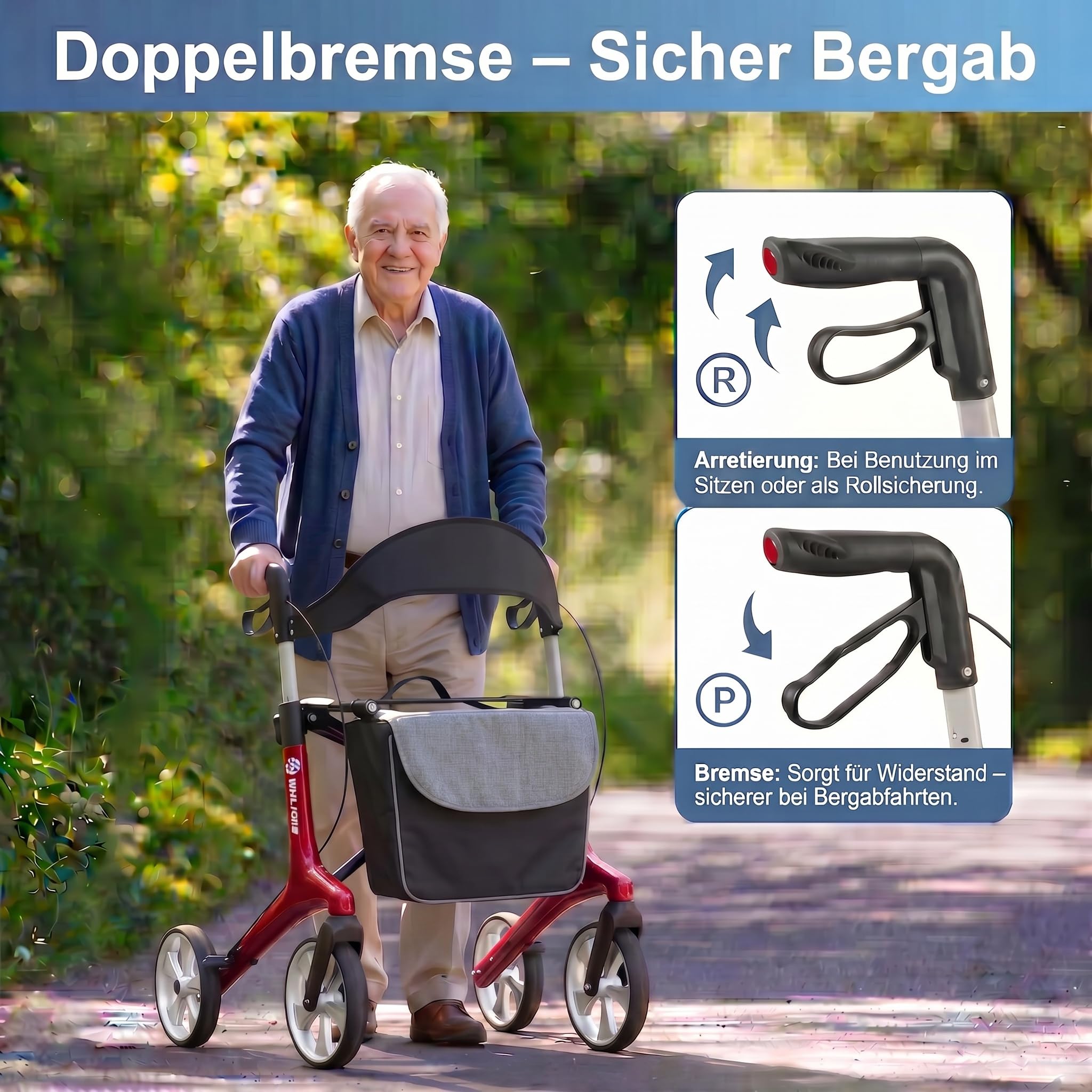Carbon Rollator Faltbar und Leicht mit Sitz, Rollatoren Leichtgewicht Ultraleicht 5.9 kg, Indoor & Outdoor Gehhilfe für Senioren, Höhenverstellbar und Klappbar Rollator für Kofferraum