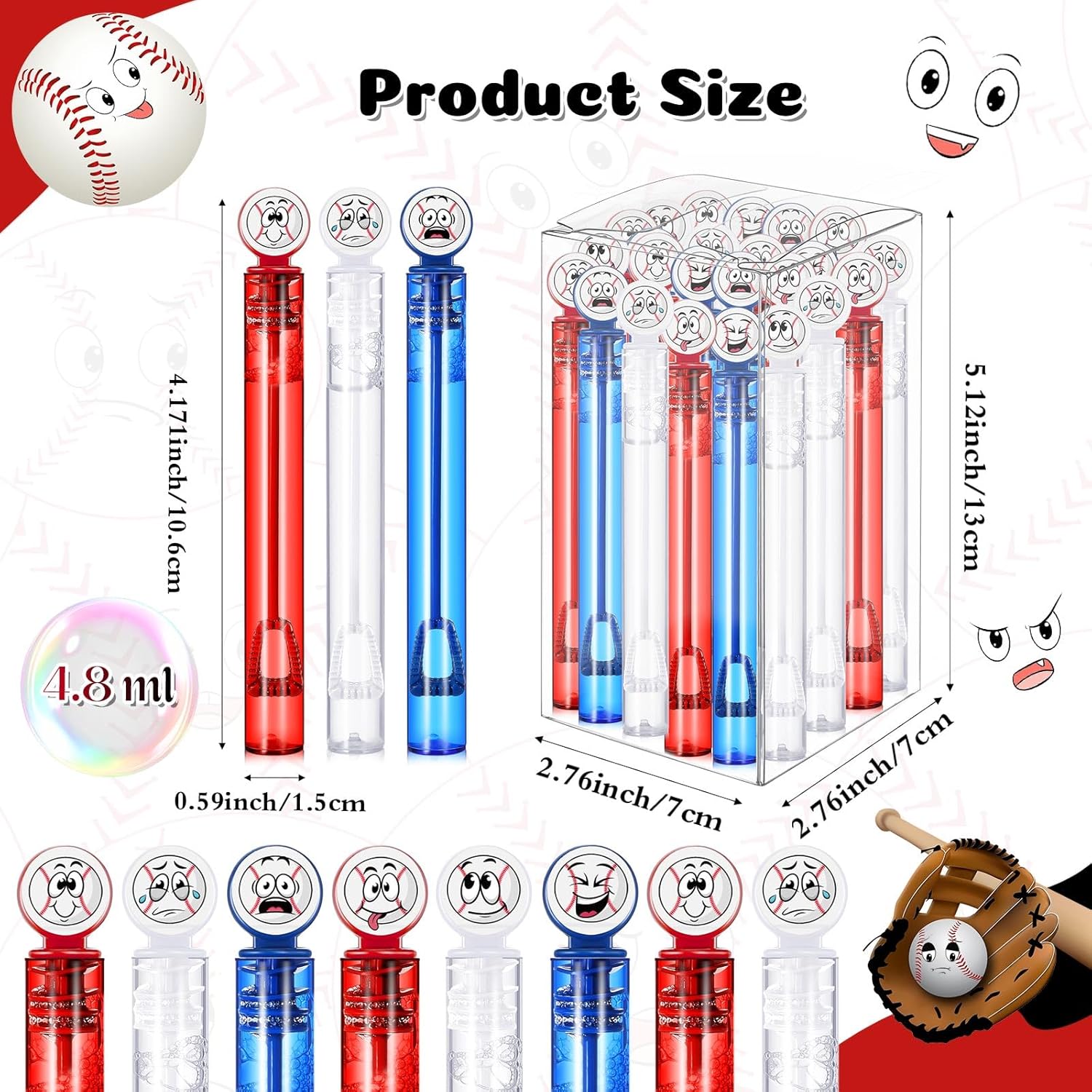 24 Pcs Mini Baseball Bubble Wands Baseball Party Favors for Kids, Birthday Bubble Wand Bulk for Summer Outdoor Classroom Supplies, Goodie Bag Fillers Baseball Face