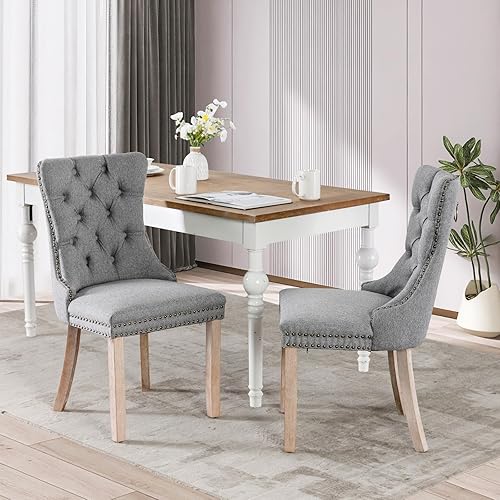 Miniatura 102 de Juego de 6 sillas de comedor de terciopelo, sillas de comedor tapizadas acolchadas con ribete de tachuelas y patas de madera maciza para cocina,