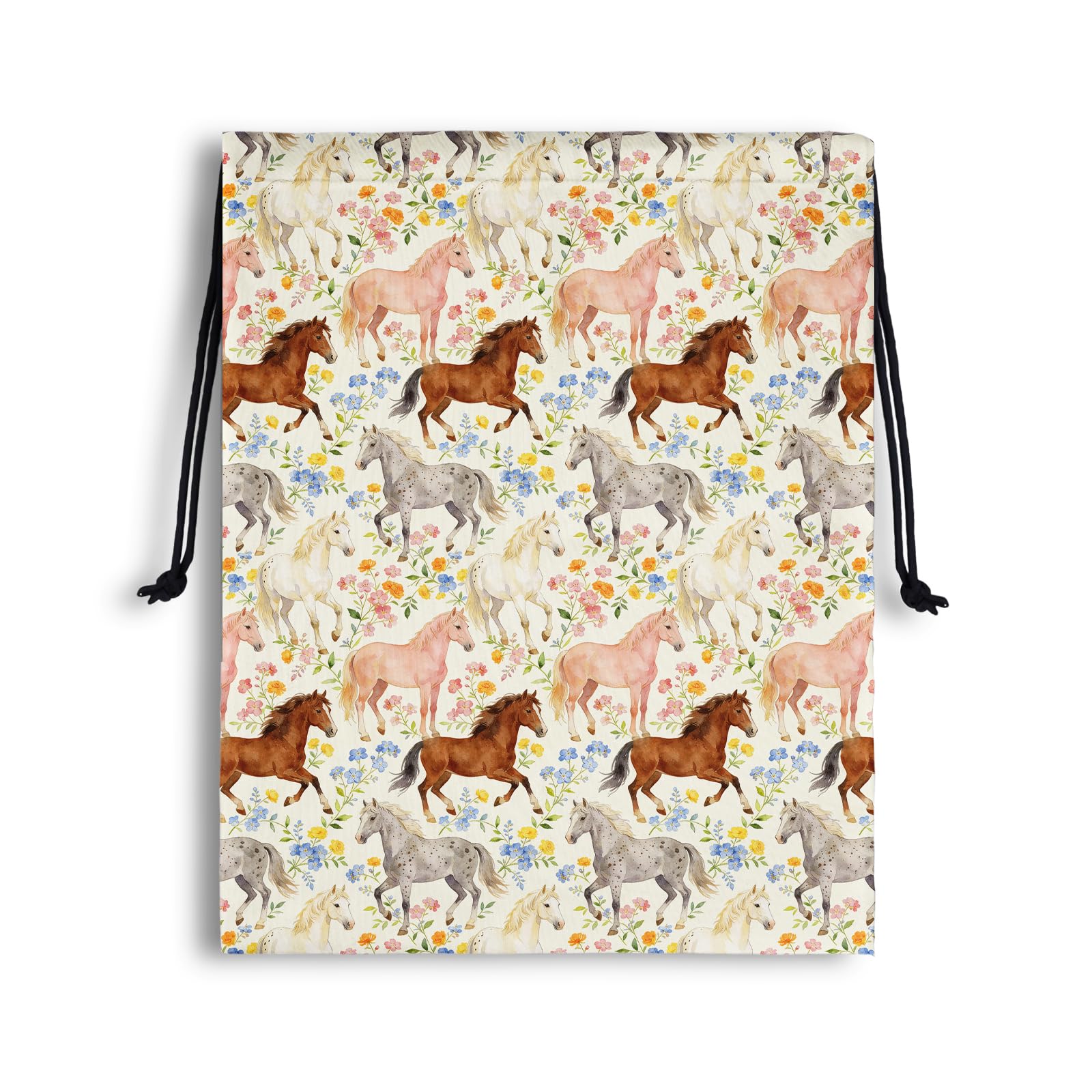 Horse Floral Storage Bag with Drawstring Waterproof Pouch for Camping Travel Shoes
