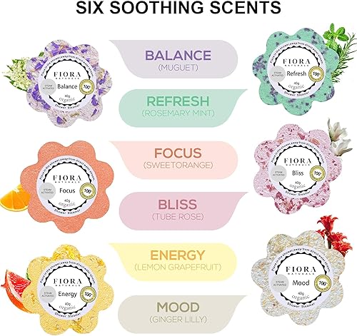 Miniatura 5 de Fiora Naturals - Juego de 6 bombas de ducha con aceites esenciales para aliviar el estrés, ducha de hidromasaje, bomba de baño para ducha, regalo