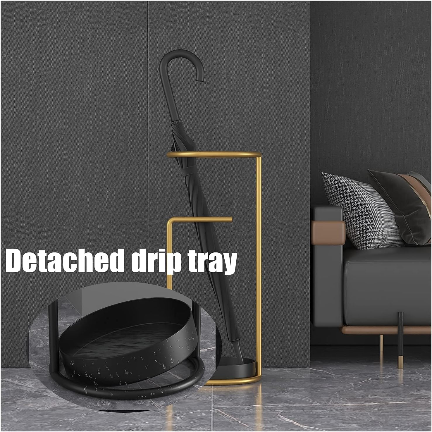 Umbrella Stands Golden Umbrella Stand, Metal Creative Umbrella Storage Rack with Drip Tray, Suitable for Indoor and Outdoor, 28x28x60cm image 3