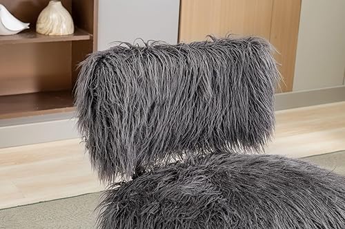 Miniatura 2 de IANIYA Silla reclinable de felpa de piel sintética esponjosa con otomana, cómoda silla de lectura tapizada sin brazos para sala de estar y