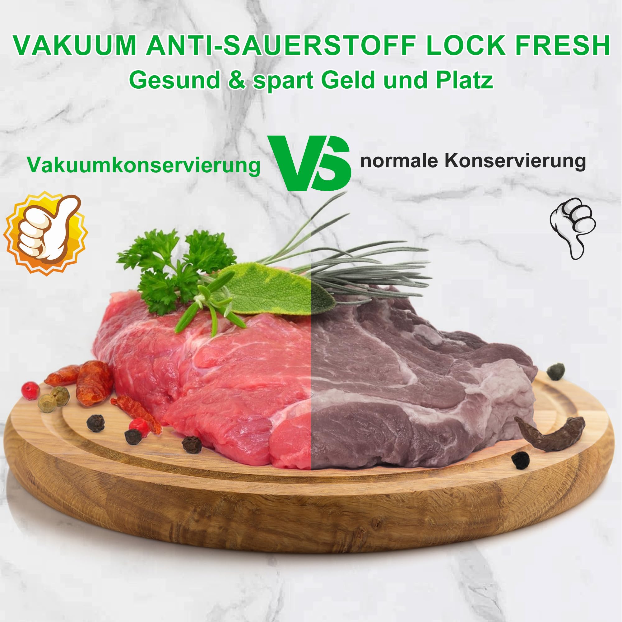 Vakuumiergerät 7 in 1 Profi mit Cutter und Digitalem Countdown, 50 Vakuumierbeutel für Lebensmittelkonservierung