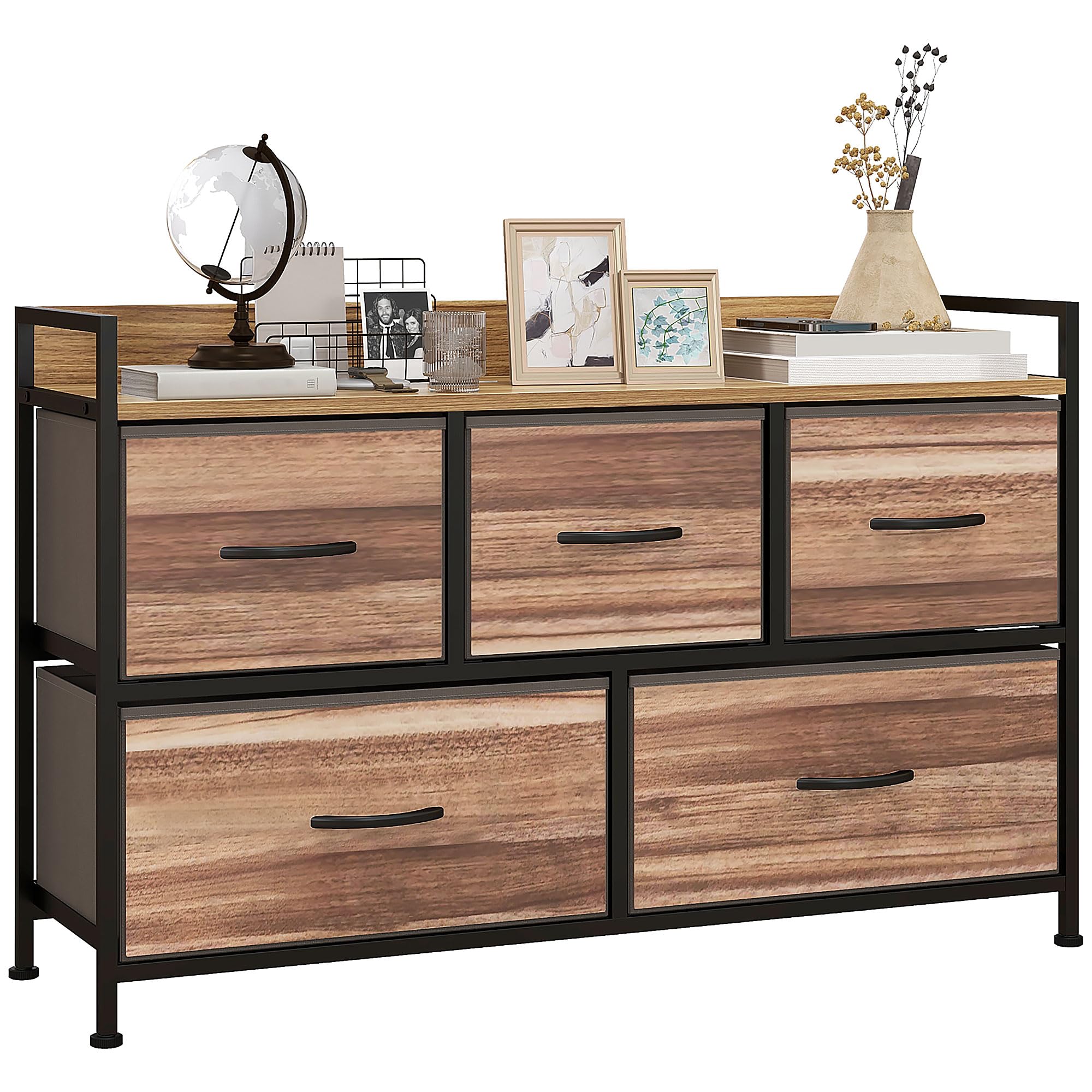 HOMCOM Commode Meuble de Rangement 5 Tiroirs 98x29x63 cm Noir