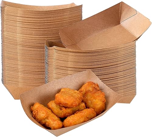 Paquete de 100 bandejas de papel kraft de 2 libras, bandejas de comida de alta resistencia, desechables para papas fritas, nachos, resistentes a la