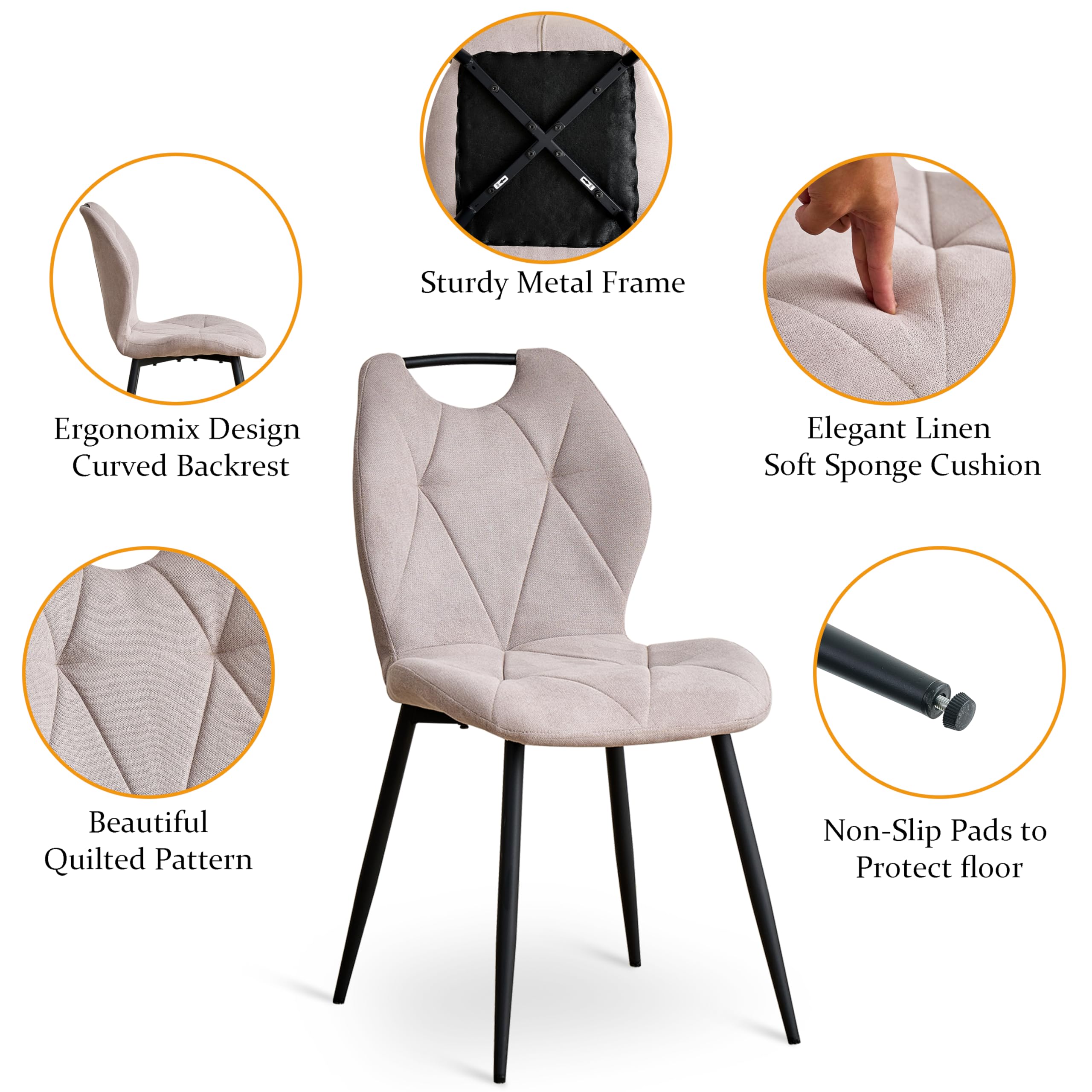 Juego de Comedor Mesa y Sillas – Mesa de Comedor Rectangular con 4 Sillas de Comedor (Tapizado en Tela de Lino con Asas) – Ideal para Cocina, Comedor (Madera Clara+4*Sillas Caqui)