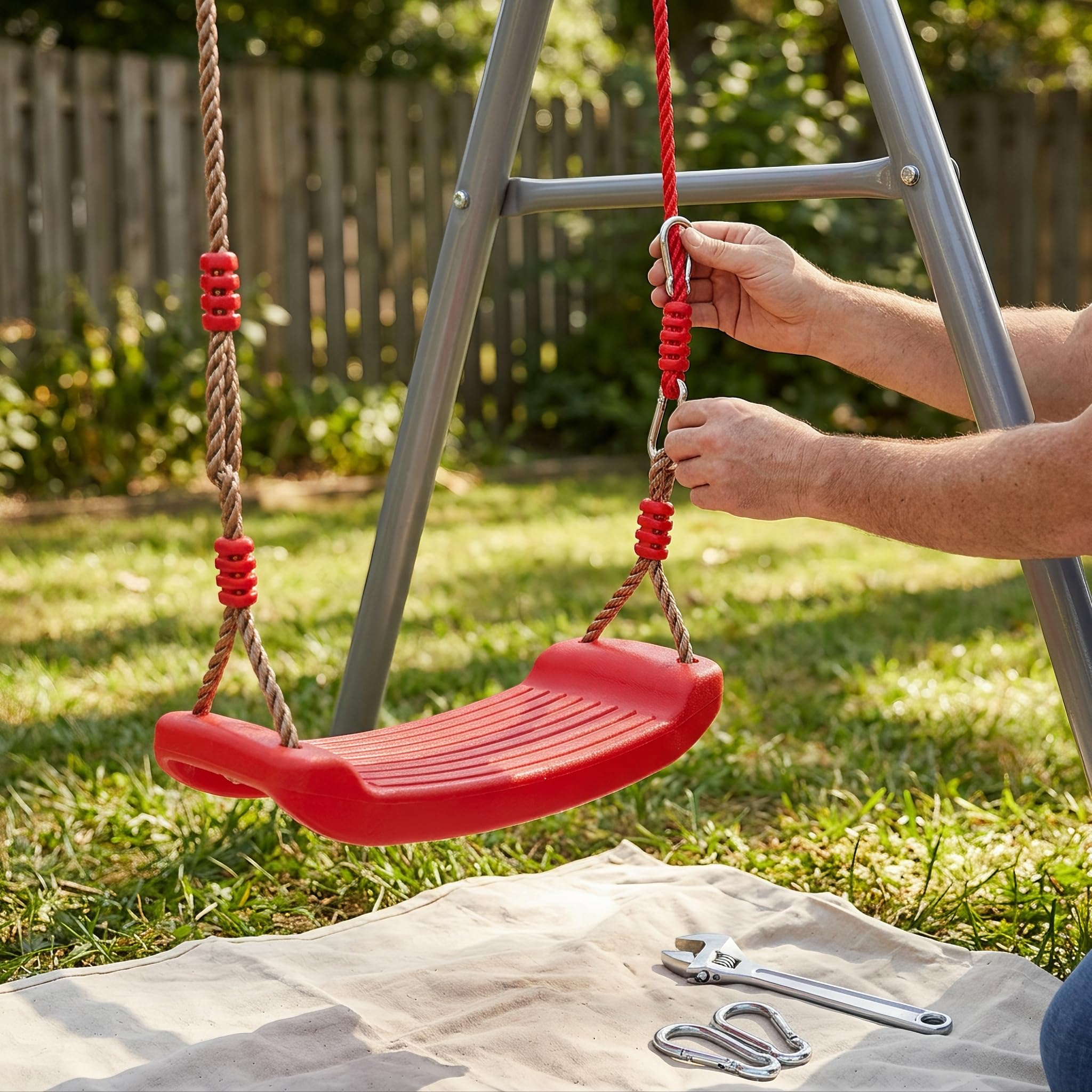 Altalena da Giardino per Bambini in Legno e Plastica, per Uso Interno ed Esterno, con Gancio di, Anello da ginnastica multifunzionale collegato
