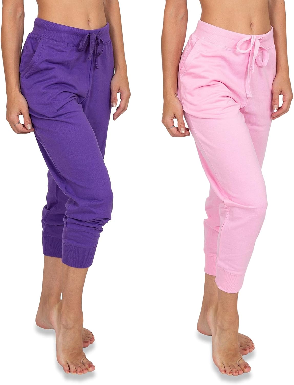 Sexy Basics French Terry Jogger Pants|Cotton Comfort | Capri Length Drawstring Sweat Pants | Multi Packs & Colors