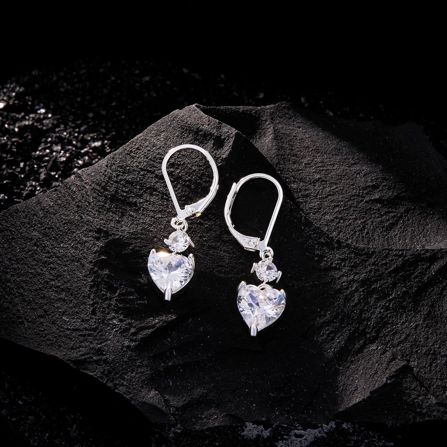 14K Gold 925 Sterling Silver Heart Dangle Earrings for Women, Silver Dangling Drop Halo Hearts Shaped Dangly Earring Cubic Zirconia Leverback Valentine Trendy Earrings - Image 5