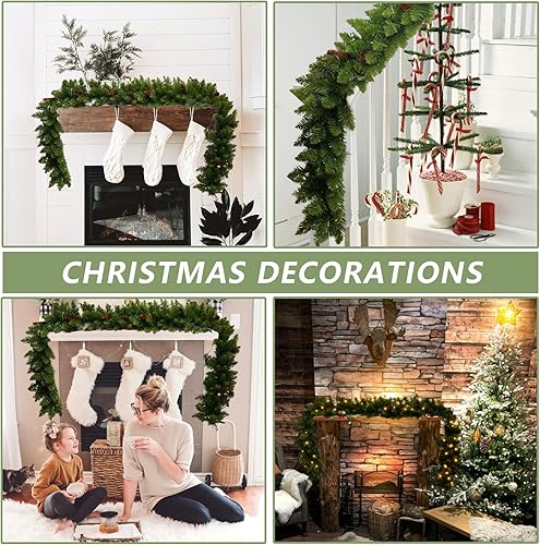 Miniatura 4 de CHILLSUN Guirnalda de Navidad preiluminada de 9 pies con luces, guirnaldas para decoración de Navidad, para mantel y exteriores con bayas y bolas