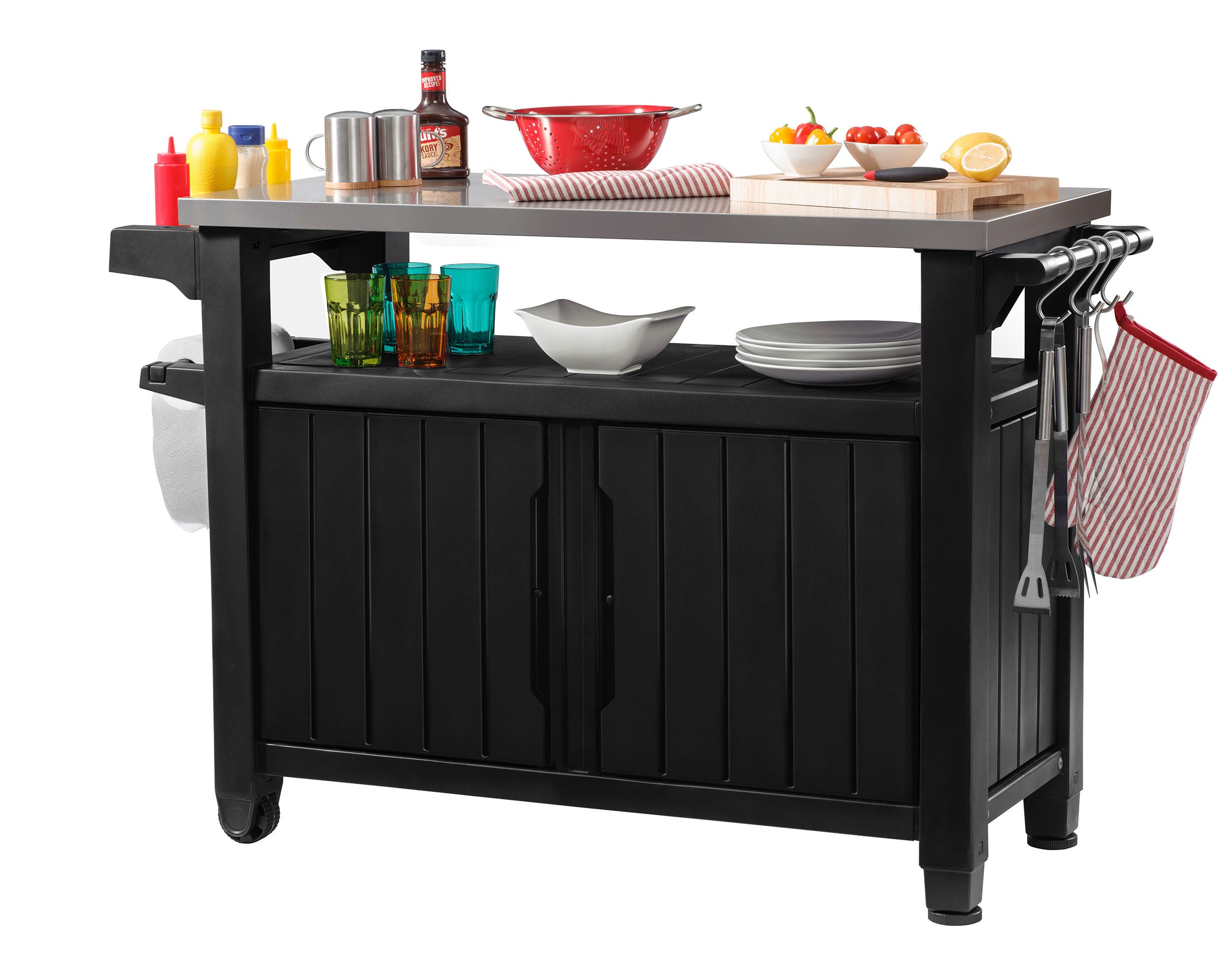 Koll Living Grilltisch/Beistelltisch XXL - Edelstahlplatte - Witterungsbeständig - Holzoptik - Modell 2024 - Nur bei Uns !