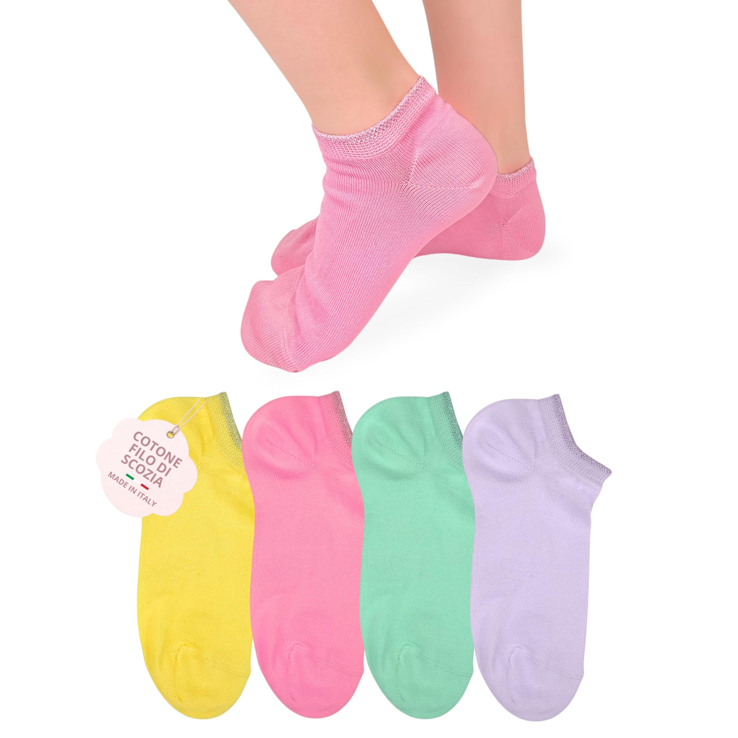 LEON D'ORO Calzini Bambina COTONE LEGGERO corto Calze Bimba FILO DI SCOZIA Sneaker Fantasmini Bambine Made in Italy
