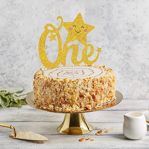 Miniatura 6 de Twinkle Twinkle Little Star One - Decoración para tartas de Star Happy 1st Birthday con purpurina dorada - Decoración para pastel de fiesta de