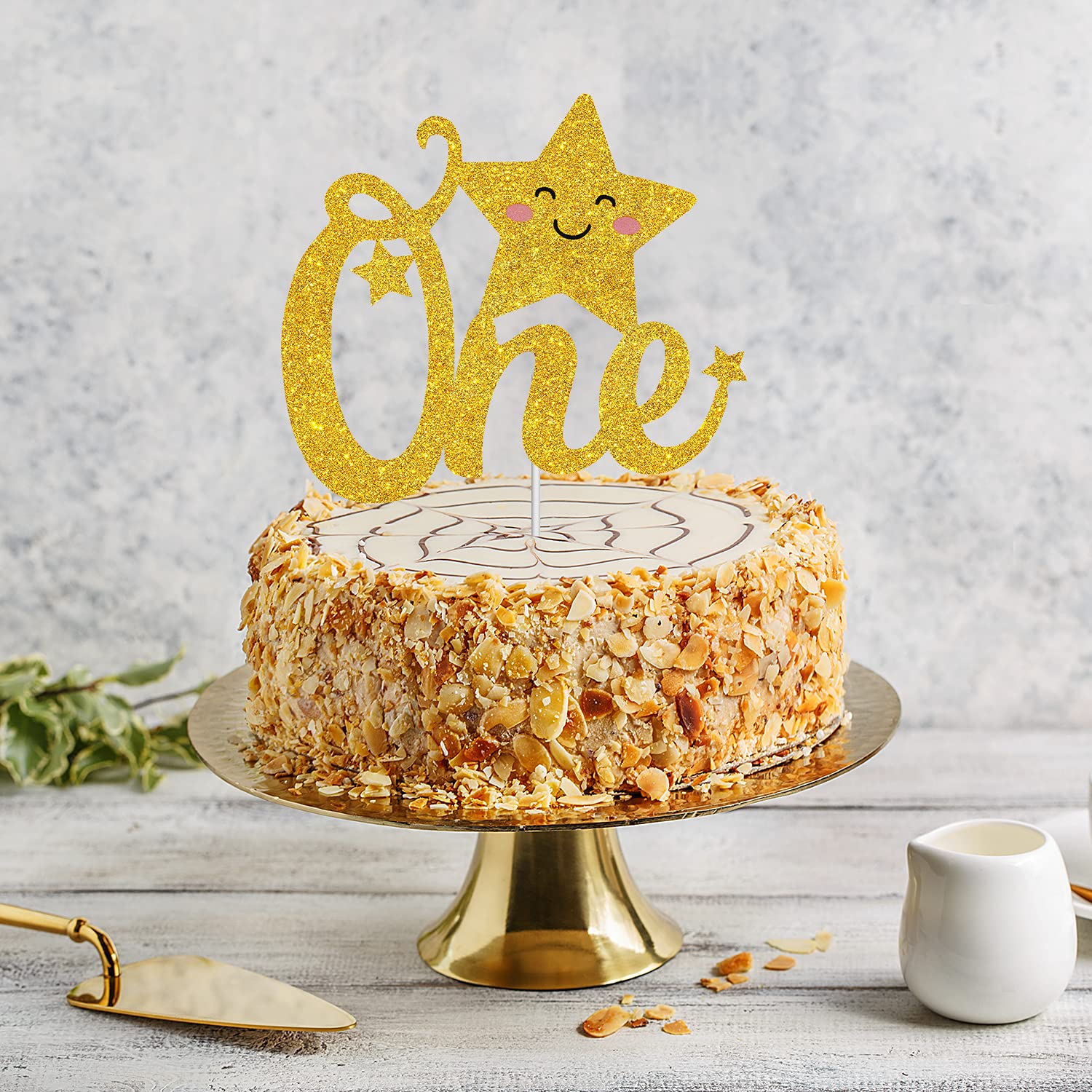 Allazone Geburtstagstorte Dekoration Set – 1x Gold „HAPPY BIRTHDAY“ Topper & 12 Sterne