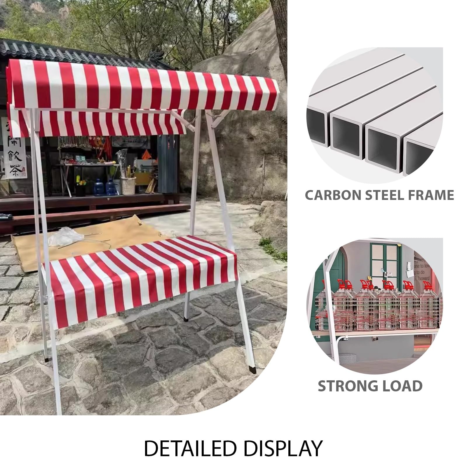 Carrello pieghevole portatile con tettoia, telaio in acciaio al carbonio, design rinforzato per portare, ideale per la vendita di snack, dolci e giocattoli