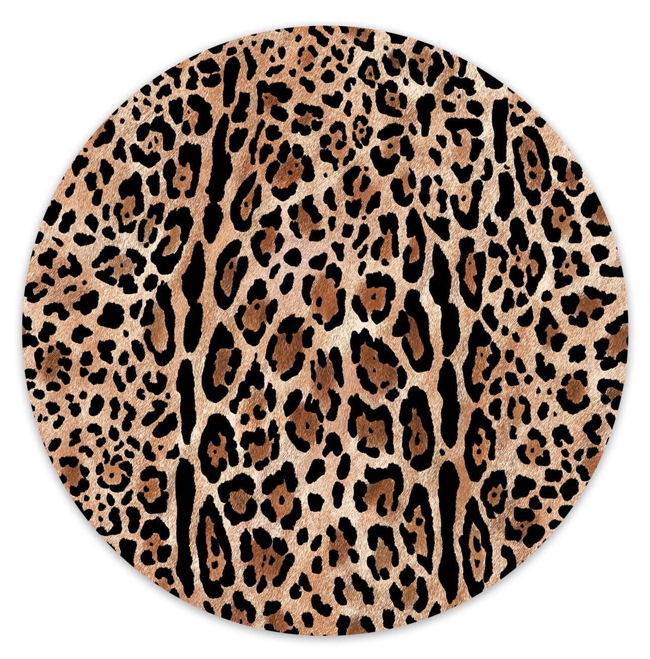 goodbath Leopard Print Round Rug 120cm, Non-slip Microfiber Cheetah Circle Area Rugs for Bedroom Living Room Study Room Bedside Nursery Kids Playing Floor Mat Carpet Home Décor,4 Feet