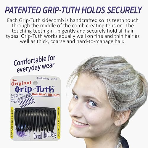 Miniatura 2 de Good Hair Days Grip Tuth - Peines para el cabello 40072 - Juego de 2 peines transparentes de 1 12 pulgadas de ancho