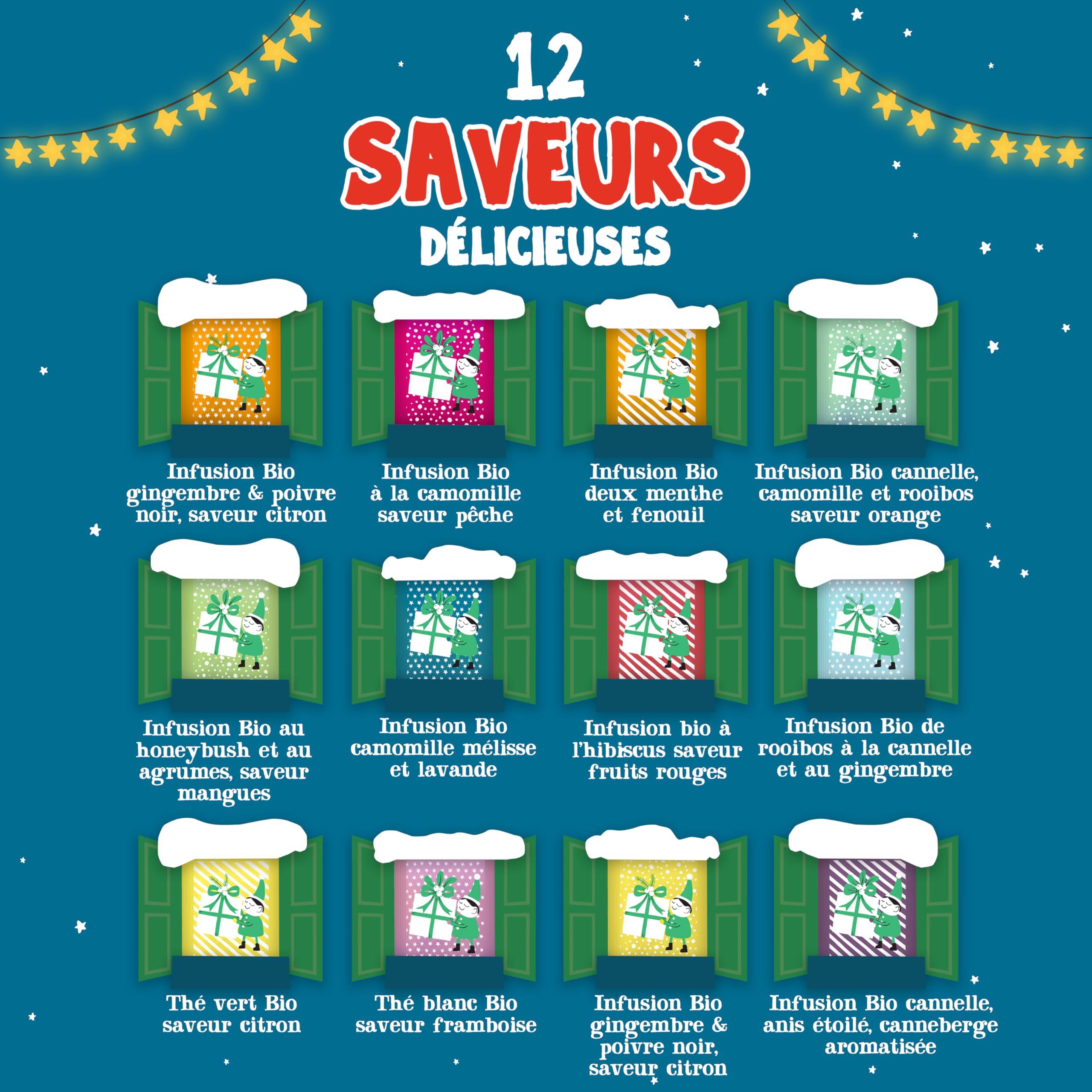 CLIPPER - Calendrier de l'Avent - Thés & Infusions - Bio - 24 sachets | Idée Cadeau Noël - Ingrédients Bio - 100% naturels