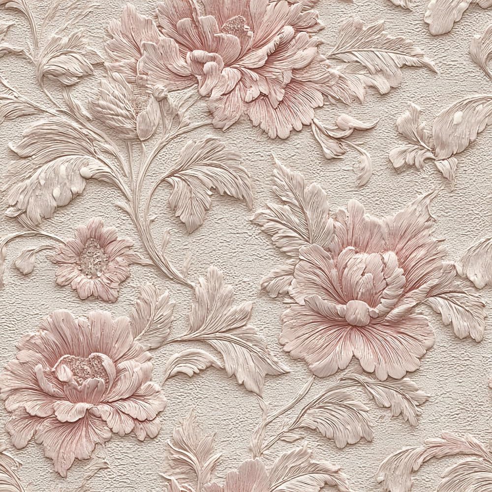 18"x236" Light Pink Ivory Embossed Peony Flower Peel and Stick Wallpaper Easy Peel Off Contact Paper Vintage Vinyl Self Adhesive Removable Stick on Wall Paper for Kitchen Cabinet Renter Friendly