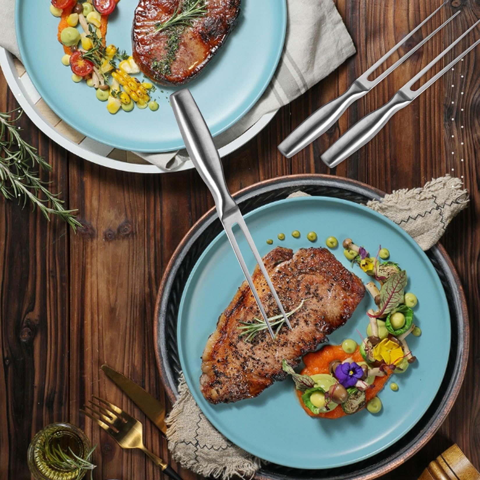2 Pcs Tenedor para Carne de Acero Inoxidable, Tenedores de Pale con Mango, Tenedor de Carne de Acero Inoxidable para asar, trinchar, cocinar, preparar pavo, asar carnes y cenas