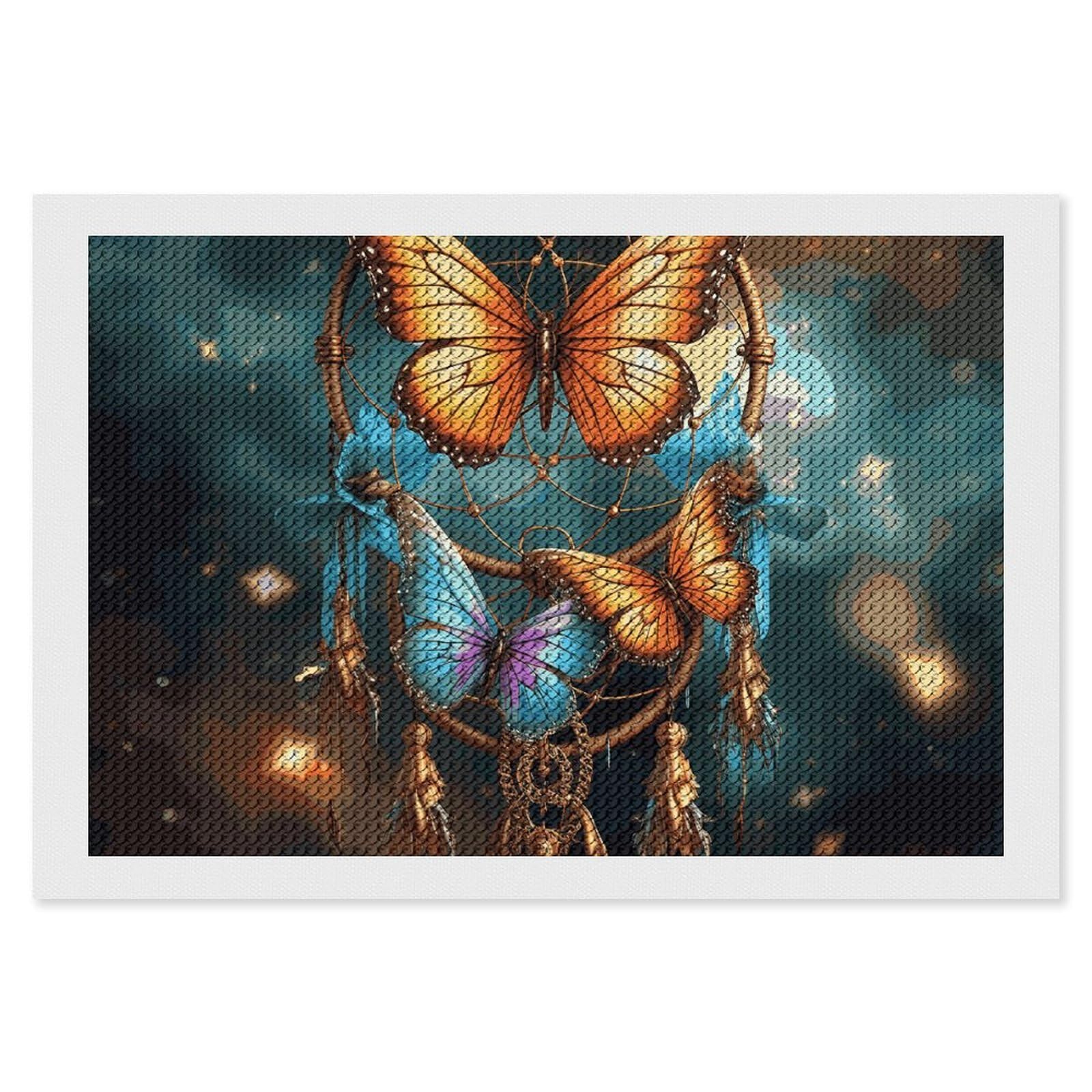 Dream Catcher Butterfly Diamond Painting Kits for Adults, DIY 5D Diamond Painting Kits for Beginners, Round Full Drill Diamond Dots Paintings, Diamonds Pictures Gem Art for Crafts Home Decor 8"x12"