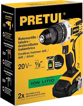 Amazon.com: Rotomartillo, batería de iones de litio inalámbrica, 20 V,  Pretul : Salud y Hogar