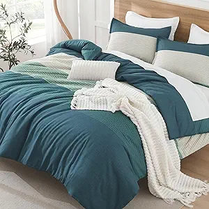 Litanika Comforter Set Twin/Twin XL Dark Teal - 2 Pieces Lightweight Colorblock Stripe Fluffy Bedding Comforter Sets, All Season Bed Set