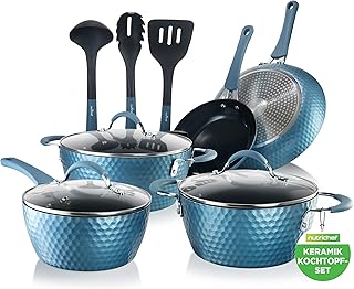 NutriChef Pots and Pans, 11-Piece Pot and Pan Set, Non-Stick Cookware Set with 3.5 L Casserole, 2 L Saucepan, 1.5 L Saucepan, Large and Small, Frying Pan and More, for All Hobs