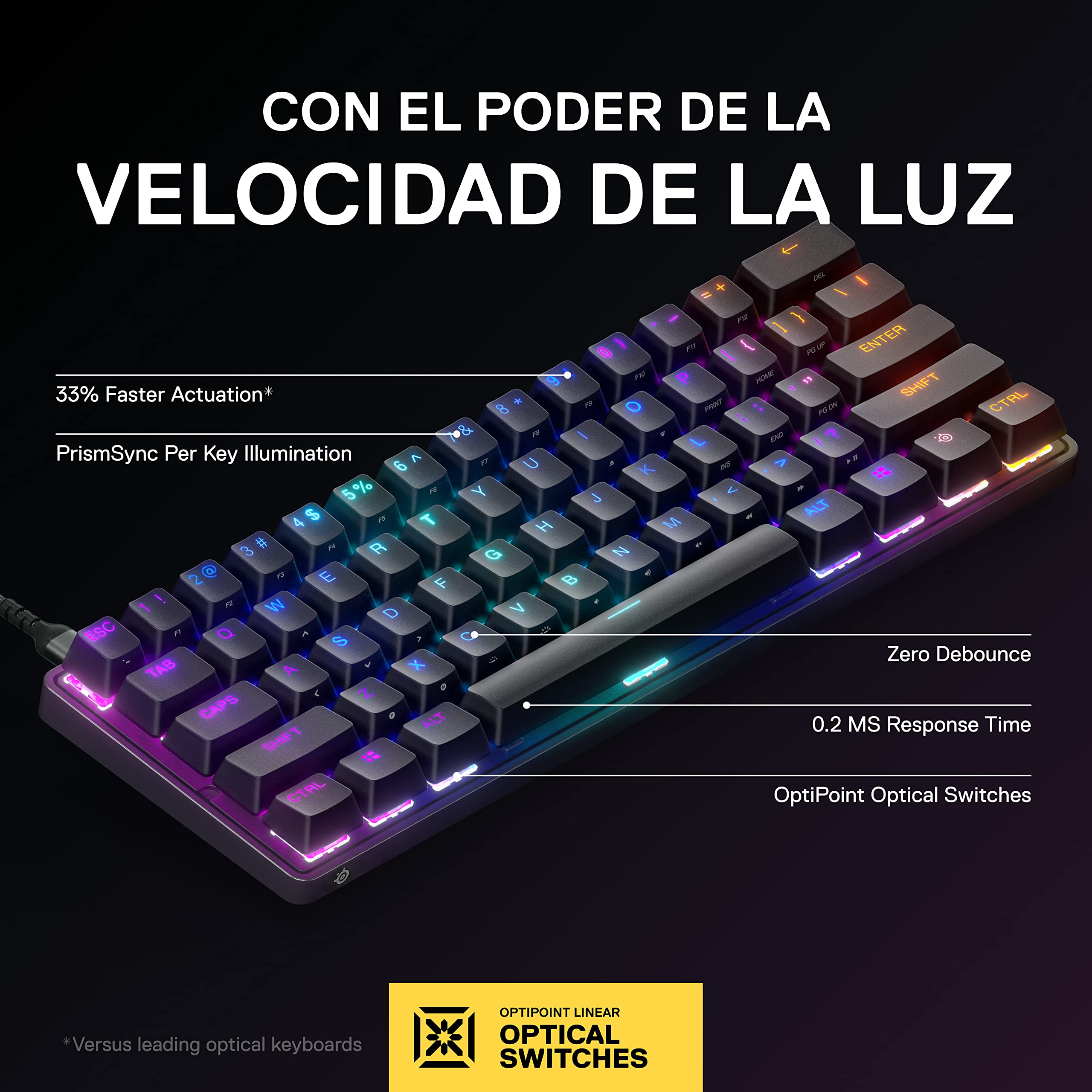 SteelSeries Apex 9 Mini - Teclado Mecánico de Gaming - Interruptores ópticos - Accionamiento de 2 puntos - Forma compacto Esports Mini 60 % - Interruptores intercambiables - Teclado nórdico (QWERTY) - 3