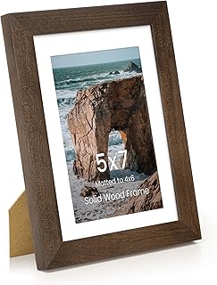 5x7 Picture Frame, Solid Walnut Wood 5"x7" Photo Frame for Wall, Right Angle 5 x 7 Picture Frame Matted to 4x6, 5 by 7 Frame PS Panel, Vertical or Horizontal Wall Hanging, 1 Pack