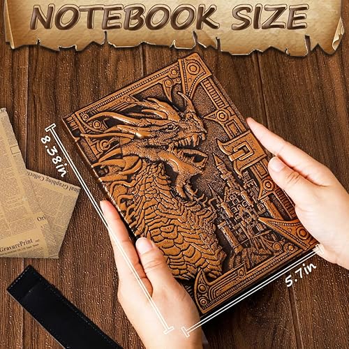 Miniatura 9 de Lizard - Cuaderno de cuero en relieve 3D, cuaderno de tapa dura, cuaderno de viaje A5 con un bolígrafo clásico negro, diario de viaje, cuaderno de