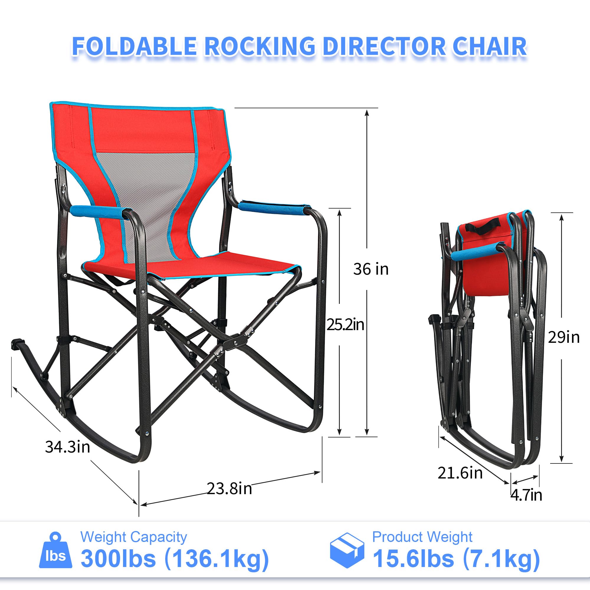 Northroad Oversized Rocking Camping Chair, Portable Folding Director Chair, Rocker Camp Chair for Outdoor Backyard Patio Lawn Garden