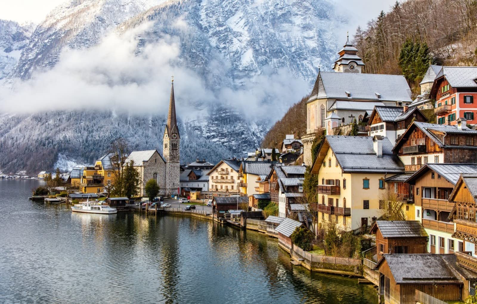 puzzle 1000 elementów City Mountain Lake, Austriackie Alpy, Hallstatt, Hallstatt Lake 75x50cm