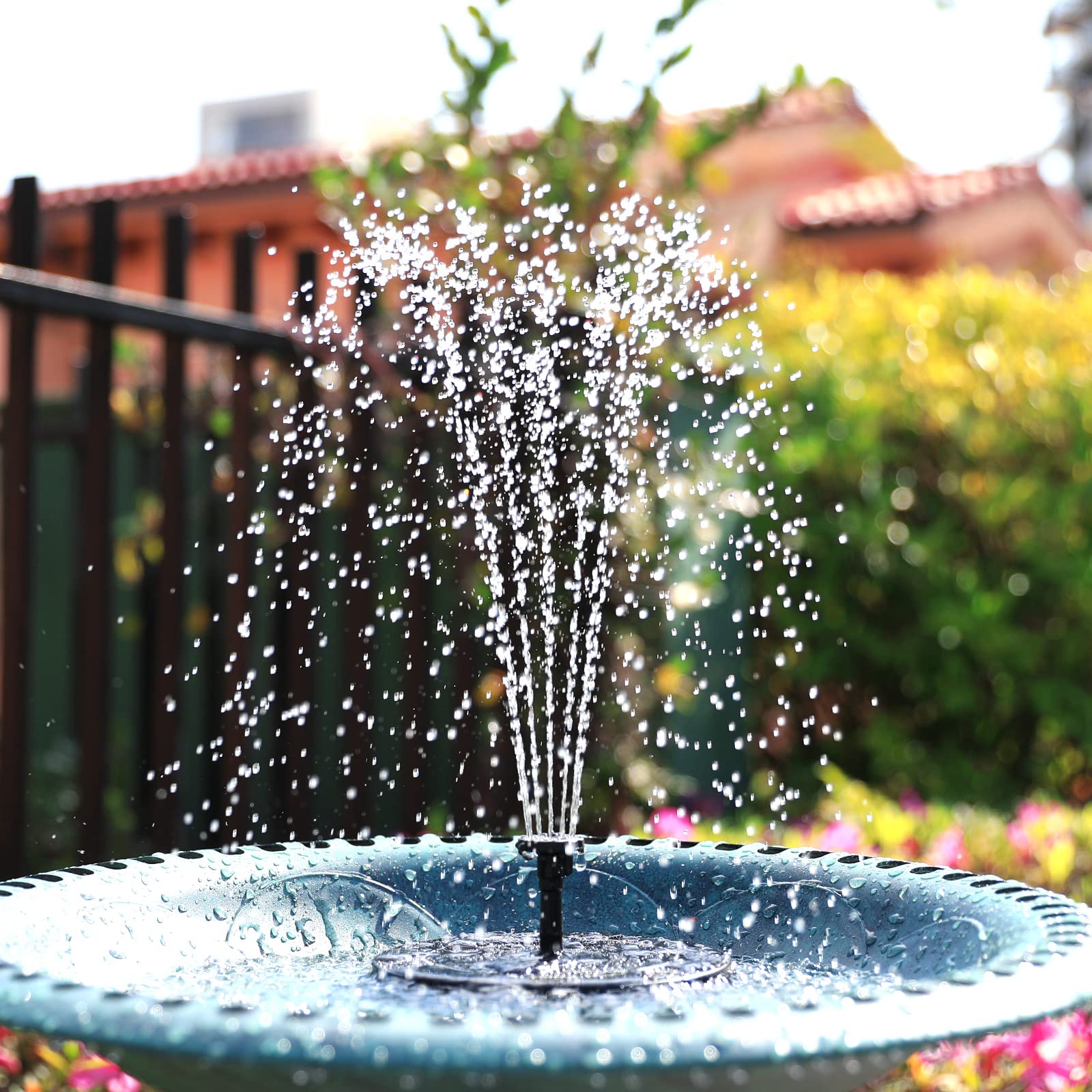 AMZtime 2.5W Fontana Pompa Solare da Giardino, con 6 Ugelli, Acqua Galleggiante per Bagno per Uccelli, Laghetto, Decorazione e Piscina