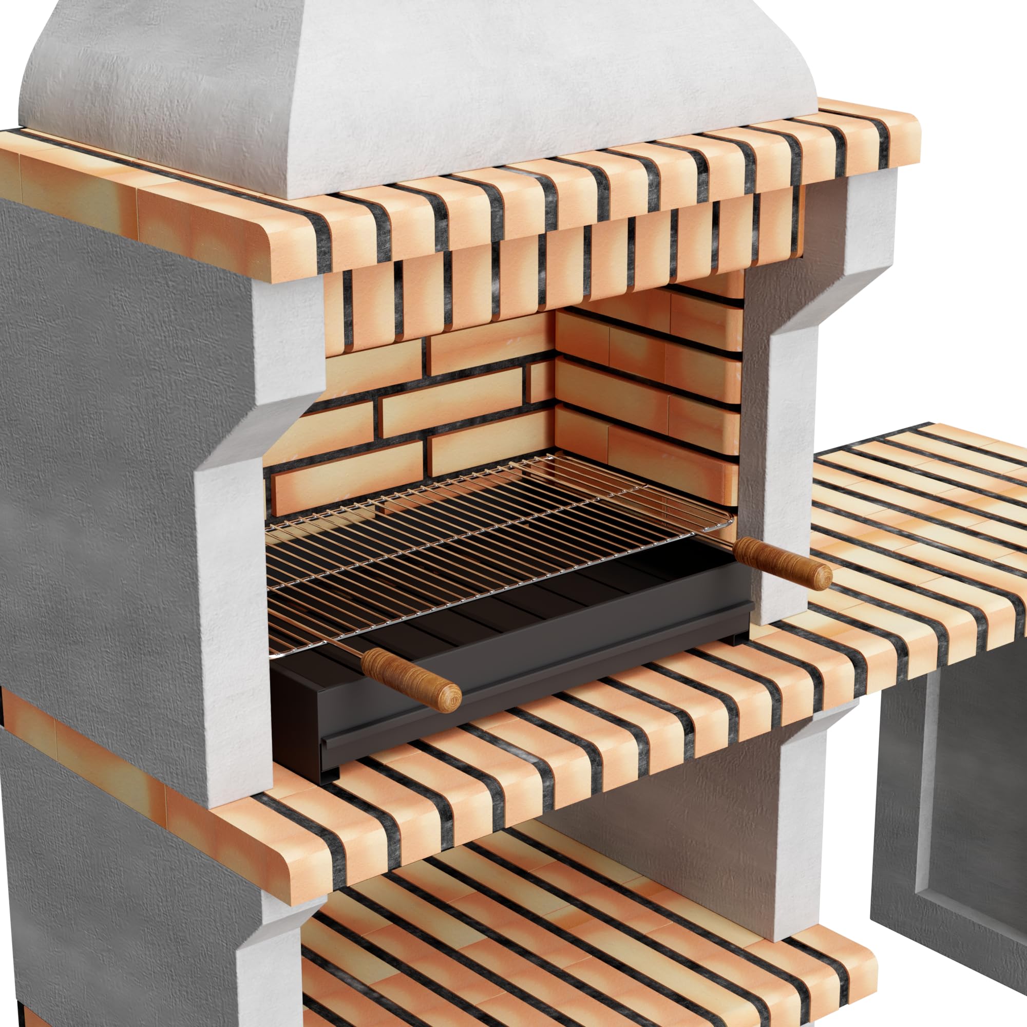 MOVELAR - Barbacoa de Obra Prefabricada de Leña y Carbón Modelo Alcoa Plus XL 1 Side Stand (Gris, Naranja - 86,5 x 58 x 225 cm) REF: M00334 - Cocina de Exterior para Jardín y Terraza