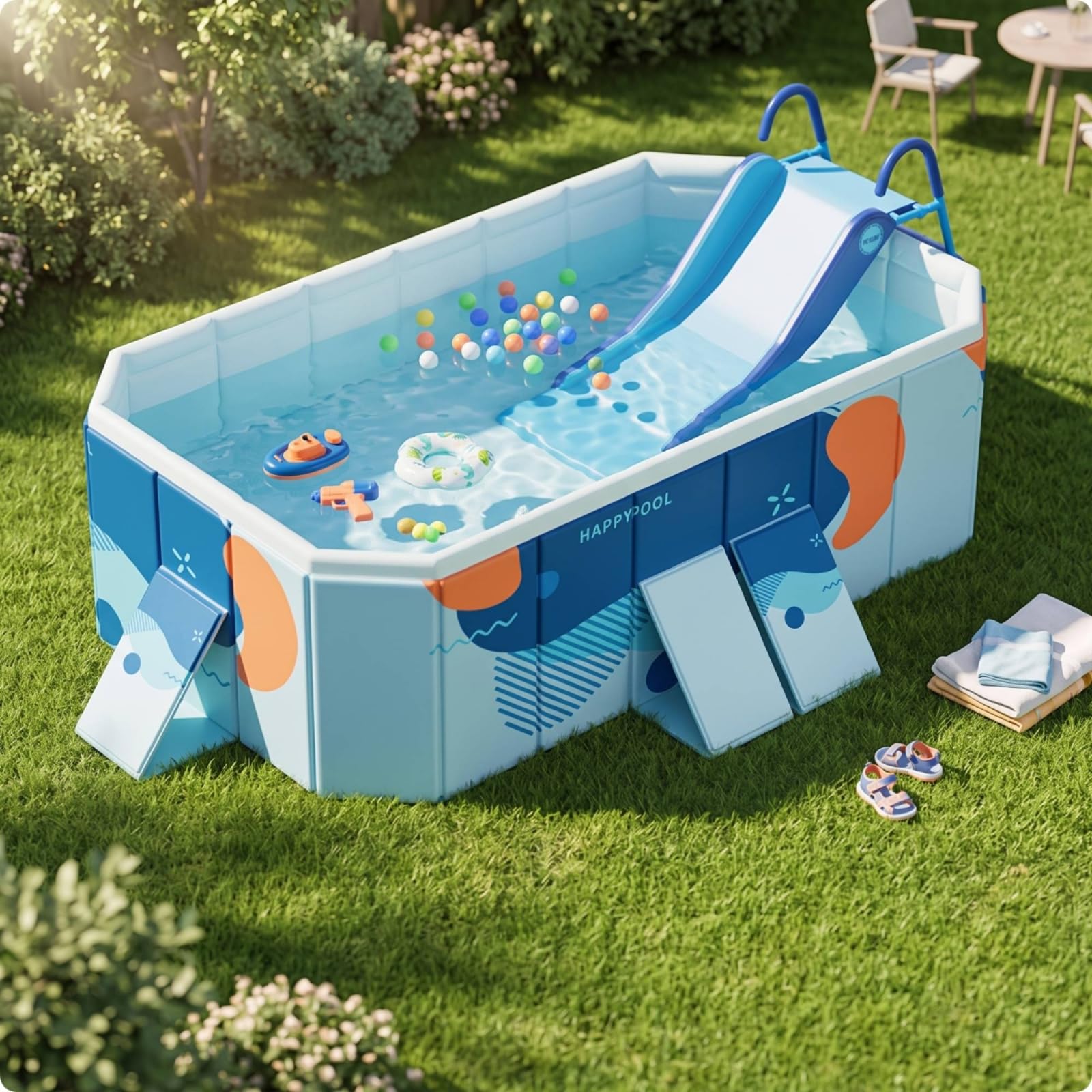 Gralara Piscina con Scivolo Non Gonfiabile Piscina Pieghevole da Esterno Vasca per Giardino
