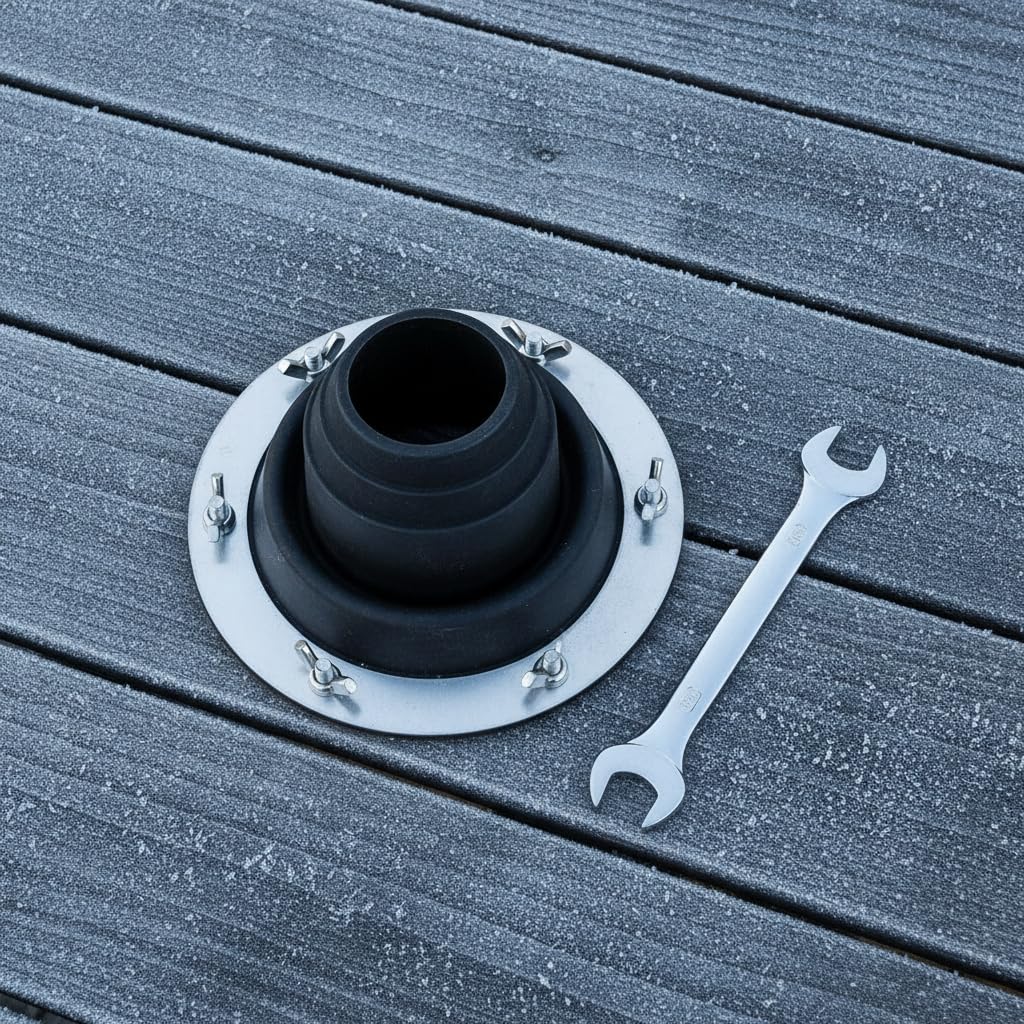 Protector para Chimenea Camping con Brida Metálica Redonda Aislante l Conducto Estufa Resistente al Ligero Acuado para Carpas Campaña y Uso Exterior, Negro, con Llave