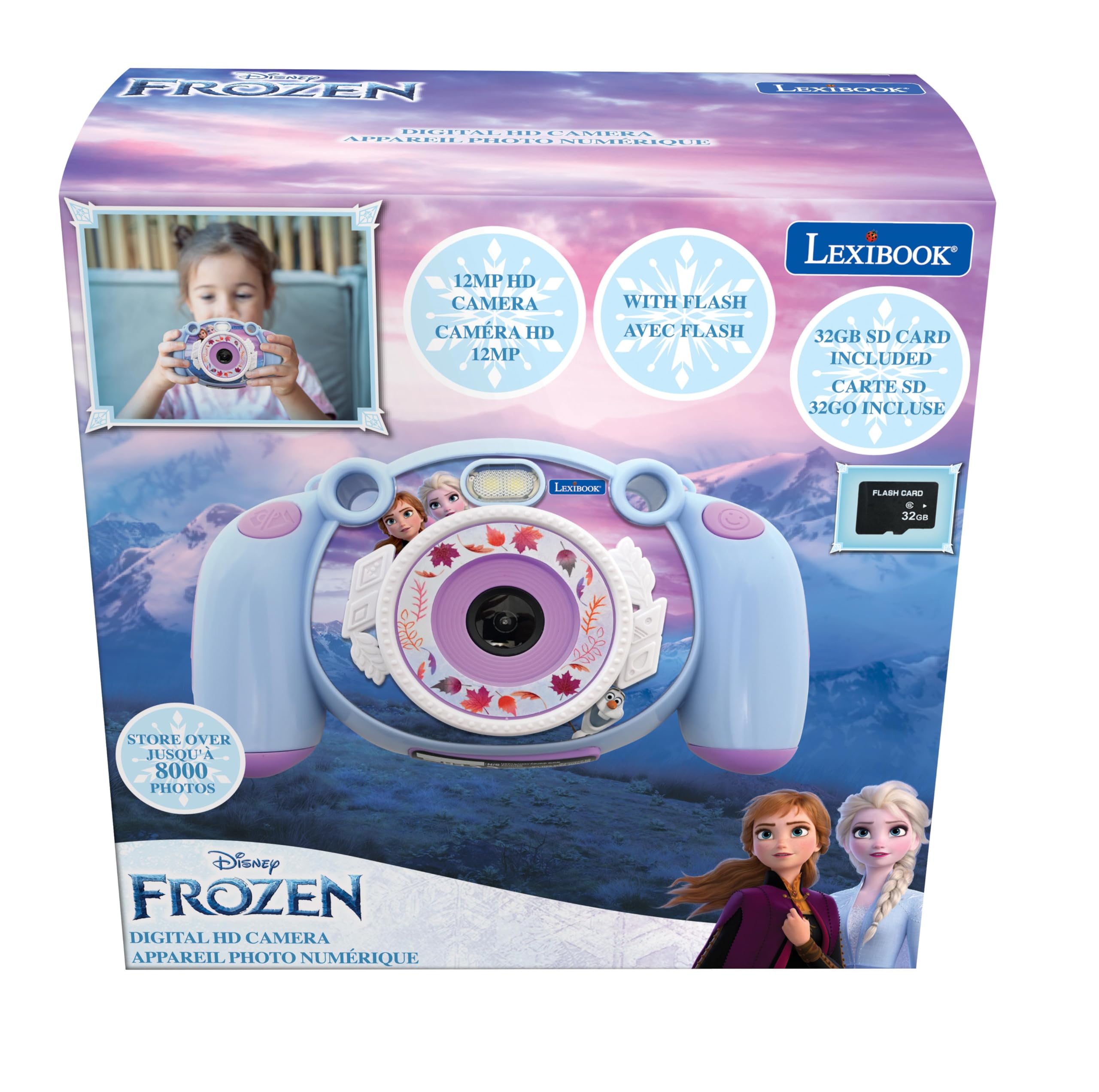 Lexibook Frozen - Cámara Digital Infantil, función Foto y vídeo, Juegos, Tarjeta SD de 32 GB incluida - DJ080FZLXB