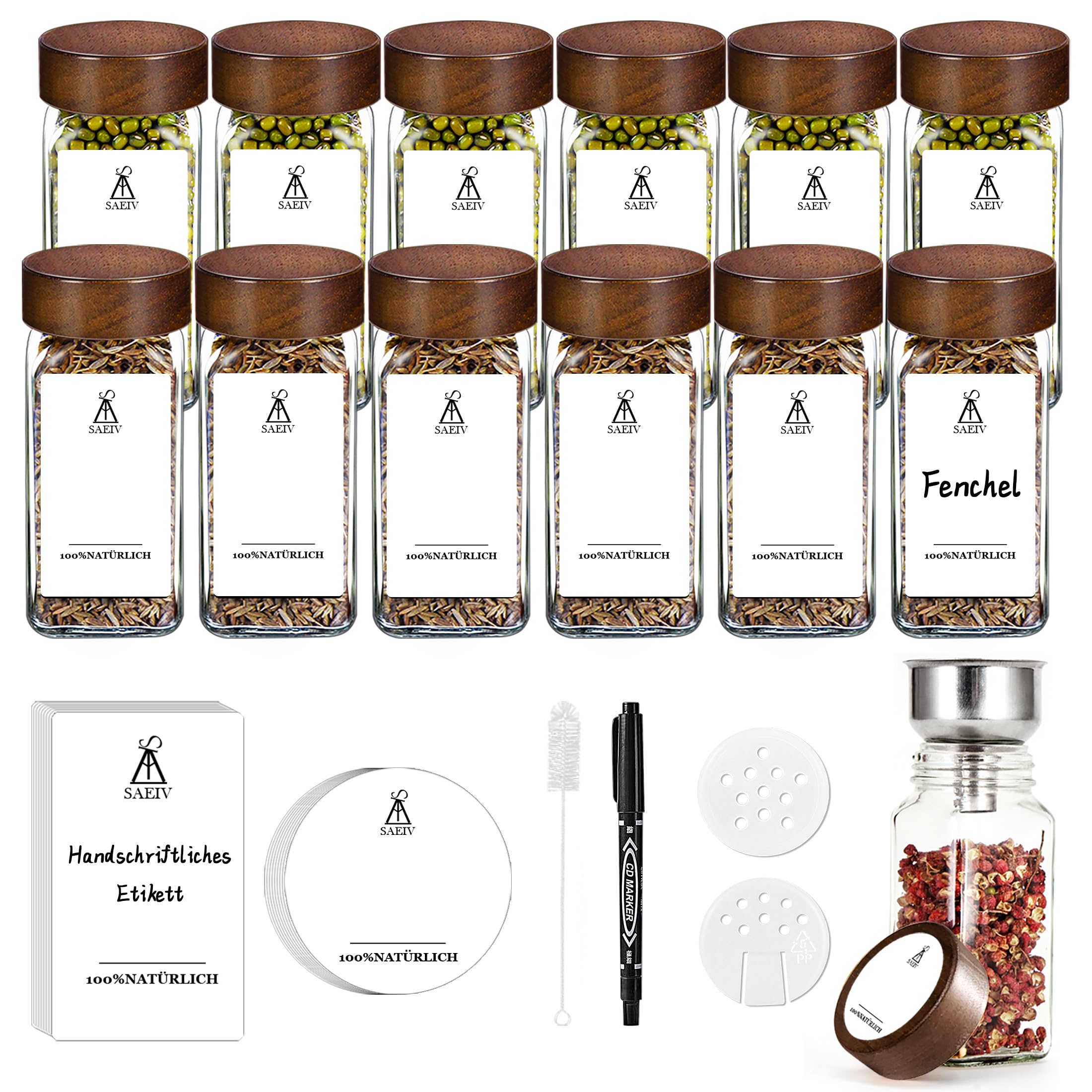 lot 12 pots épices carrés 120 ml