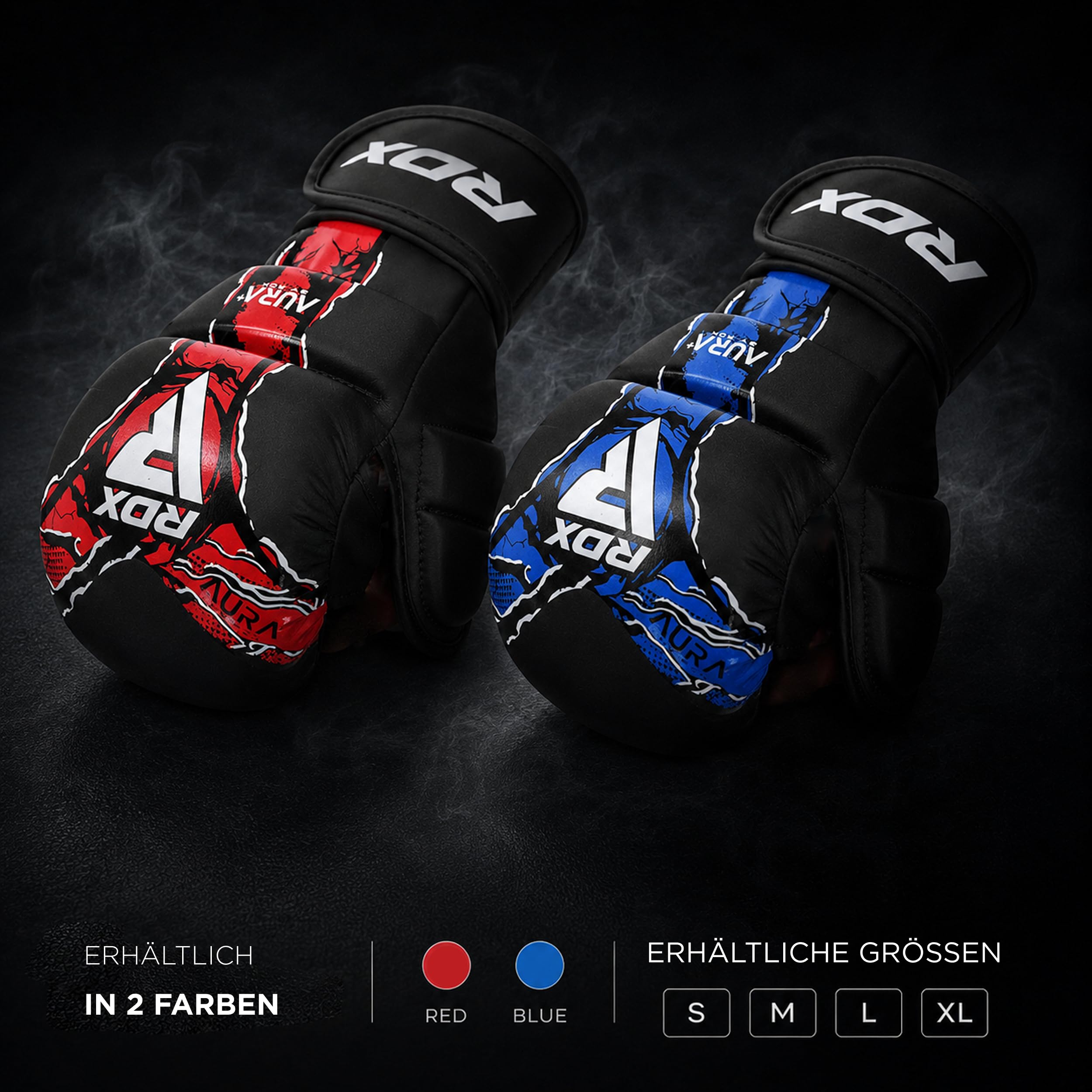 RDX Aura Plus F17 MMA Handschuhe für Herren und Damen, Grappling Handschuhe mit offener Handfläche, Sparring Handschuhe für MMA, Bodenkampf und Grifftechniken, Stoßdämpfende Polsterung, MMA Gloves