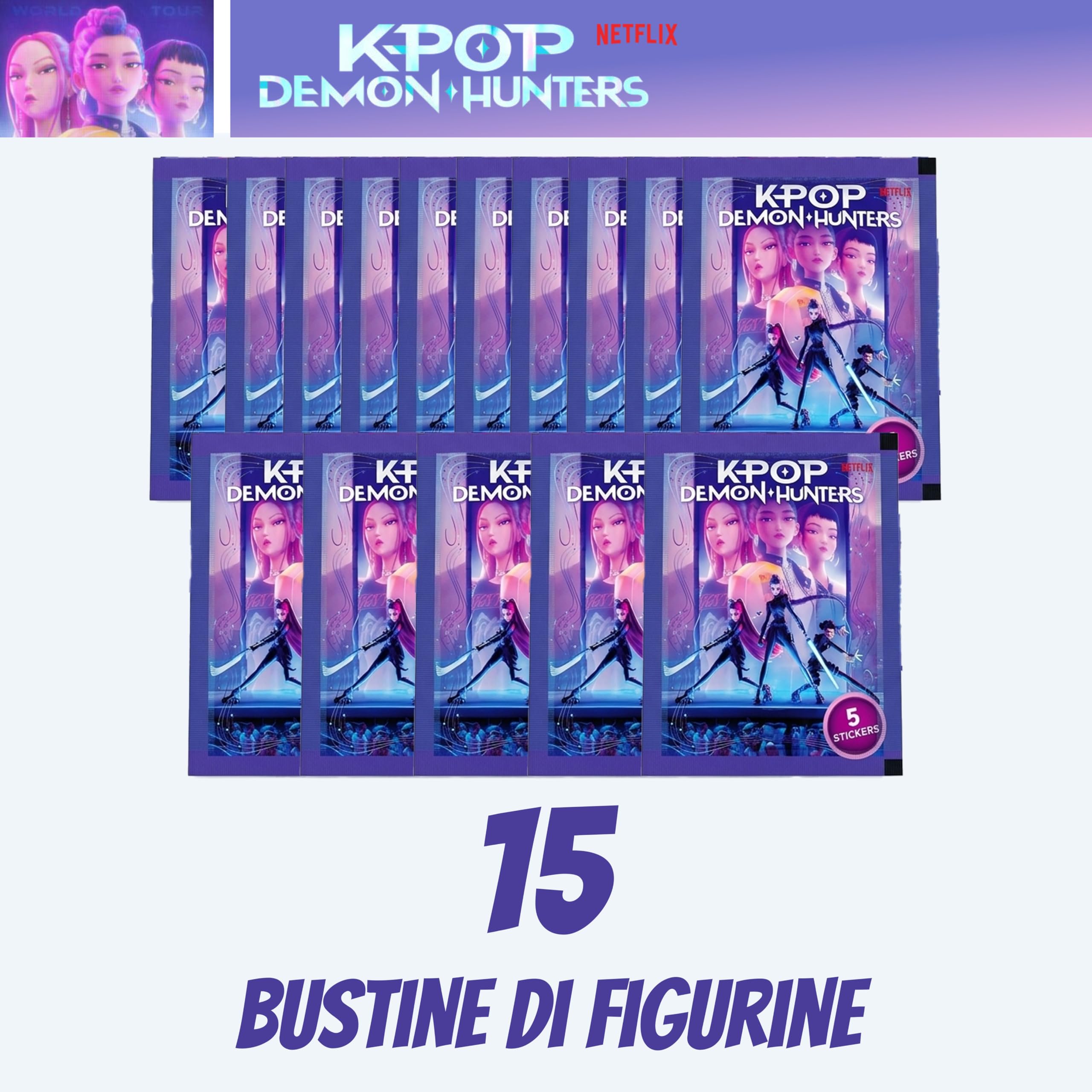 Figurine KPop Demon Hunters, 15 Pacchetti, 75 Stickers Ufficiali - 3