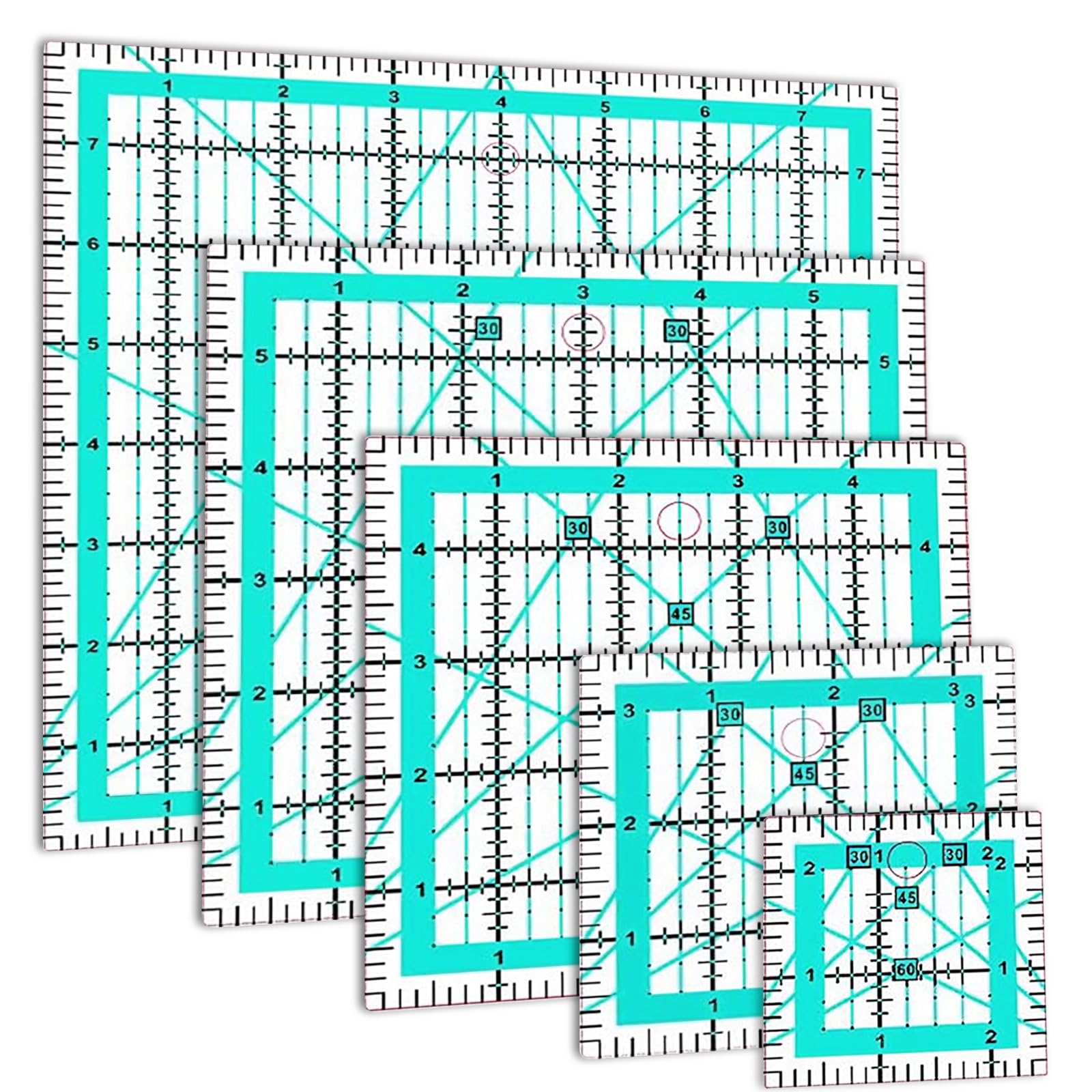 5 PCS Quilting Rulers, Large Square Ruler Blue Sewing Ruler 5 Sizes Patchwork Rulers for DIY Crafts (2.5/3.5/5/6/8 Inches)