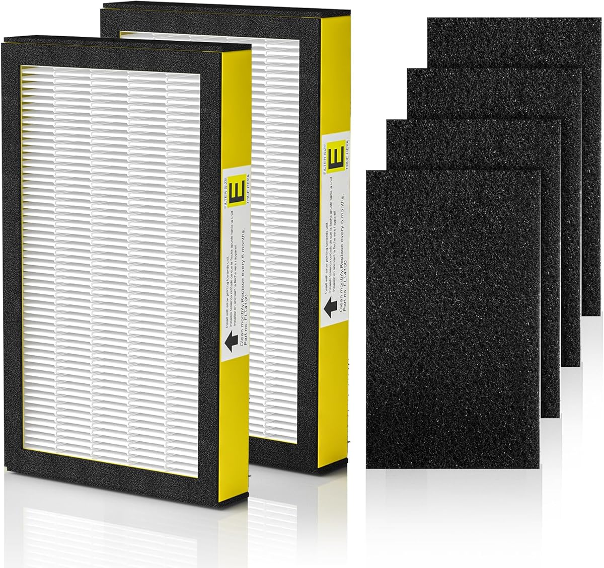 FLT4100 Replacement Filter E for Guardian AC4100, AC4100CA, AC4150BL, AC4150PCA, AC4150P Technologies Models, 2 x Hepa Filter + 4 x Activated Carbon Pre-Filter