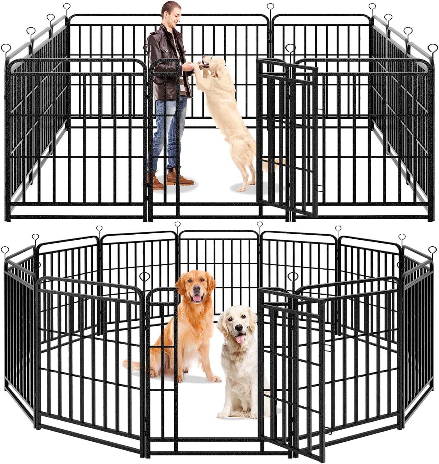 Square Steel Pipe Dog Fence Outdoor 12 Piece Panels 40" Height Anti-Rust Heavy Duty Dog Playpen with Doors Portable for Yard RV Camping, Total 27FT, 57 Sq.ft, Snowy Black