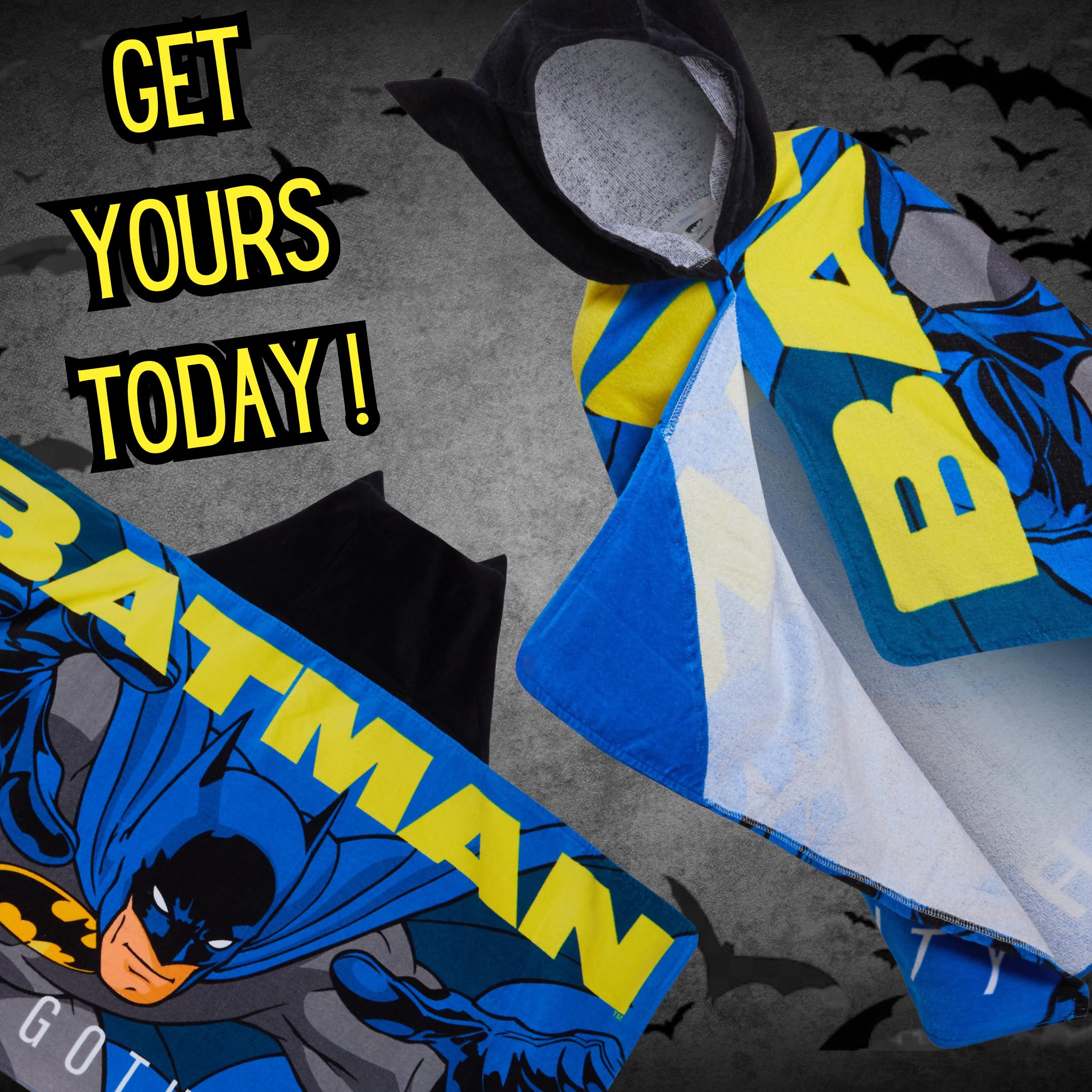 DC Comics Asciugamano con cappuccio Batman 100% cotone Poncho per bambini Asciugamano da spiaggia per ragazzi Asciugamano da bagno Copertura per nuotare Accappatoio